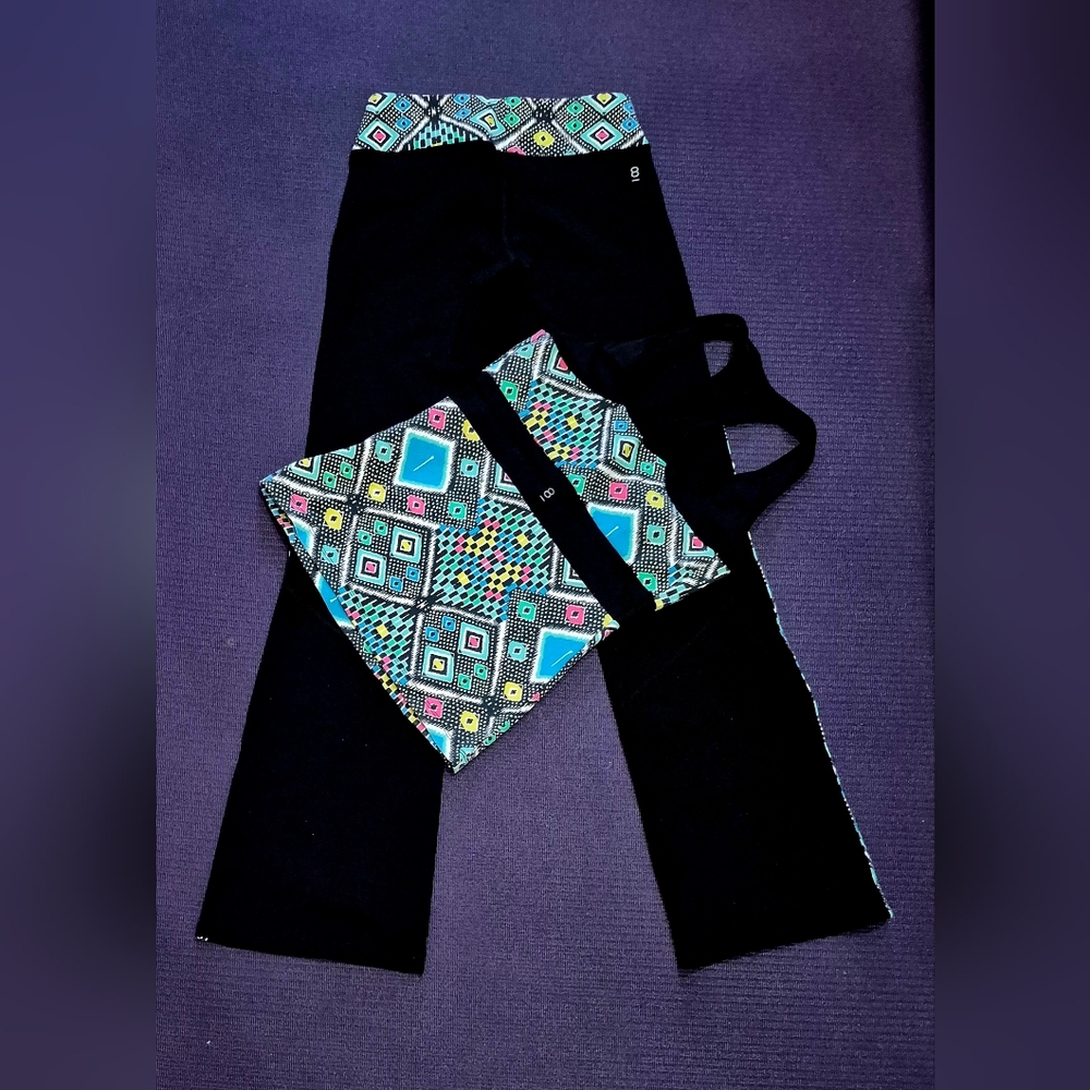 (PH8)Bebe Sport 2-PC Black/Multi Tank w/Shelf Bra & Flared Pants - XS - Picture 2 of 7